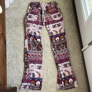 Roxy Oceanside Flare Linen Pants Aztec Print